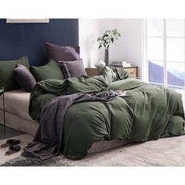 ECOCOTT Army Green Duvet Cover California King Size - 100% Washed Cotton Durable Soft Comfy Duvet Cover Set, 3 Pieces Duvet Cover with Zipper Closure (Army Green, 104''x98'')