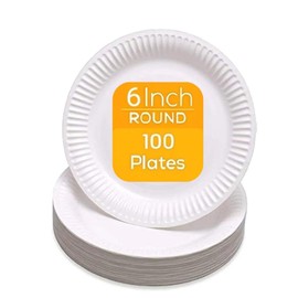 Pack of 100, Paper Plates 15cm / 6", Disposable Paper Plates, HOT & Cold Foods, Used for Birthday Party, Christmas Party, Picnic, BBQ's, Disposable