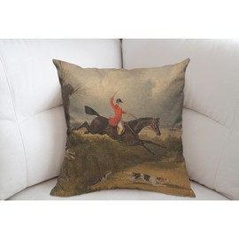 Mugod Fox Hunting Cushion Cover Throw Pillow Covers Gentlemen Hunter Running Dogs Horse Traditional Sport Pillow Case for Men Women Decorative Home Sofa Chair Couch 45x45cm/18x18 Inch