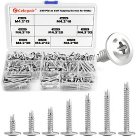 Celepoir 240 Pcs Self Tapping Screws Set, Phillips Self Tapping Screws Metal, M4.2 Self Tapping Screws for Metalwork, Self Drilling Screws for Metal, Self Tapping Screws for Fixing Aluminium Fences