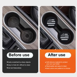 Amooca Car Cup Coaster 4 Pack US Flag Universal Non-Slip Cup Holders Insert Coasters Cup Mats Car Interior Accessories American Flag Black