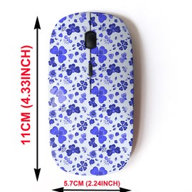 mouse inalámbrico 2.4G con bonito diseño de patrón para todos los portátiles y computadoras de computadora con nano receptor, azul floral