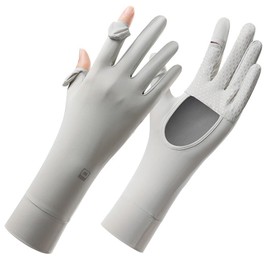 Famimor Women's UV Protection Gloves, New Long Edition, Patent Palm Opening Design, 2 Finger Out, Smartphone Compatible, UPF 50+, Summer, Cool, Anti-Slip, Sunscreen Gloves, Moisturizing, Rough Hands