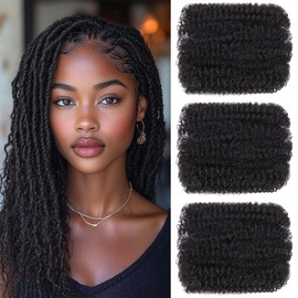 20 Inch 150g Afro Kinky Curly Braiding Bulk Hair For Mini Twists,Afro Kinkys Bulk Synthetic Hair For Micro Spring Twist，Dreadlock Extensions Repair Locs Women 3 Bundles Natural Black (50g/pack)