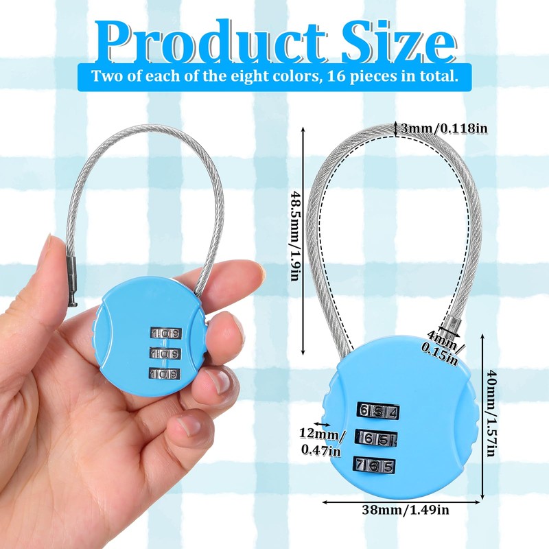 16 Pack Combination Lock, 3 Digit Outdoor Waterproof Code Padlock