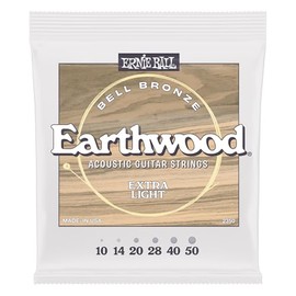 Ernie Ball Cuerdas para guitarra acústica Earthwood de bronce Bell, calibre extra ligero, 10-50