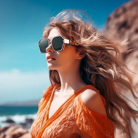 TINHAO Polarized Fit Over Glasses Sunglasses for Women UV Protection, Oversized Square Wrap Around Shades for Driving(Amber Leopard,Black)