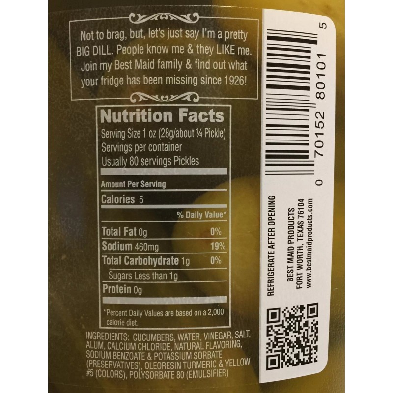 Best Maid One Gallon 128 Fl Oz Plastic Jar Pickle