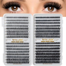 RITALASH 384PCS 4 Style Cluster Lashes Book Individual Lashes Clusters Eyelash Extensions False Eyelashes DIY Wispy Fluffy Lash Extension Kit Natural Look (20D+30D+40D+50D cluster lashes)