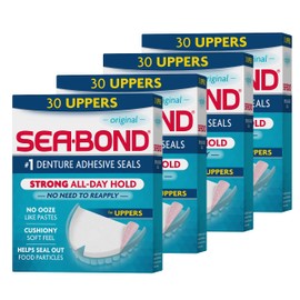 Sea-Bond Sea-Bond Secure Denture Adhesive Seals, Original Uppers, Zinc-Free, All-Day-Hold, Mess-Free, 30 Count (Pack of 4)