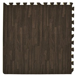 Charcoal Printed Wood Grain Interlocking Anti-Fatigue Puzzle Floor Tiles Mats - 24" x 24"