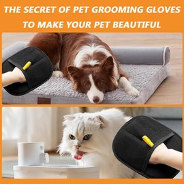 KZXCVS Fellmagnet Gloves without Fingers, Fur Magnet Technology for Smooth & Healthy Coat, Self-Cleaning Fur Gloves for Cats/Dogs (Black, 100% Latex-Free, Pack of 2)