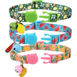 BoomBone 3 Pack Cat Collar with Bell and Cute Fruit Pendants, Breakaway Summer Kitten Collars