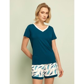 GYS Women's Viscose Pajama Sets Short Sleeve Sleepwear Soft Printed Pjs Shorts Set, Ink Blue, Small