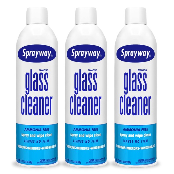Sprayway Glass Cleaner, SW-050 19 oz Cleaner for Auto and Home for a Streak-Free Shine, Deep Cleaning Foaming Action, Safe for Tinted & Non-Tinted Windows, Ammonia Free Foam Glass Cleaner, Pack of 3