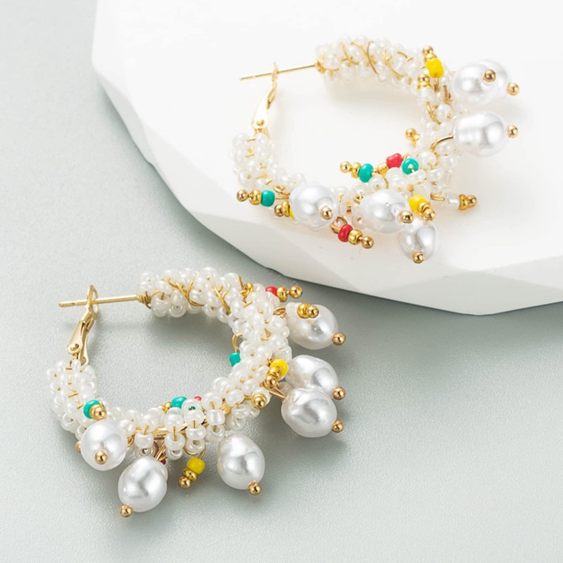 Stocking Stuffers Pearl Drop Earrings Bohemia Bead Pearl Hoop Earrings