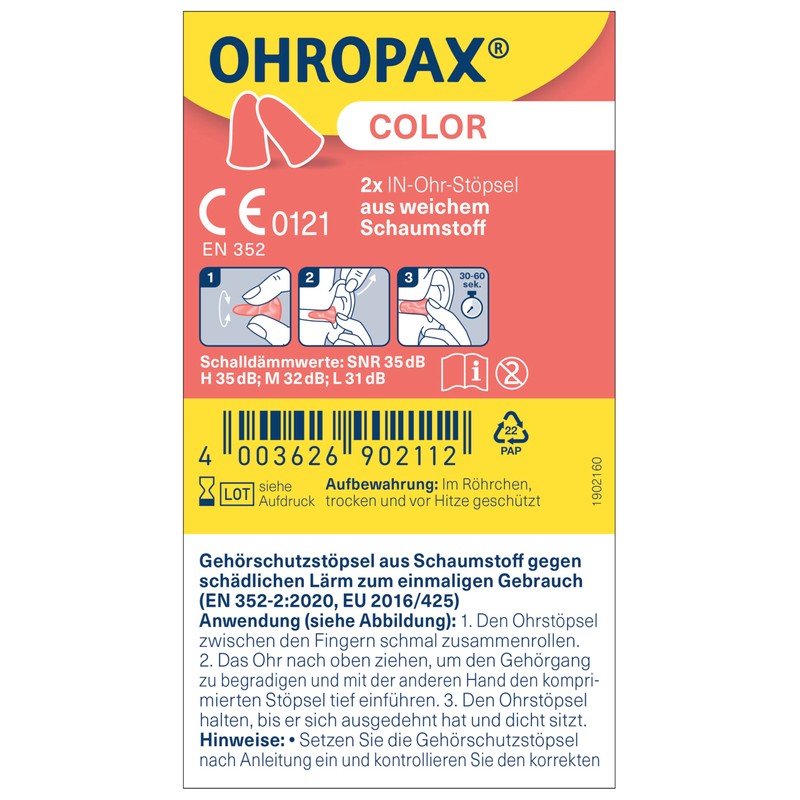 OHROPAX Color Ear Plugs - Soft Foam In-Ear Plugs -