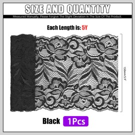 Swpeet 5 Yard by 6" Wide Black Lace Fabric Stretch Elastic, Trim Lace Ribbon, Elastic Sewing Trim Ribbon for Garment, Headbands, Wedding Bouquet Making DIY Crafts