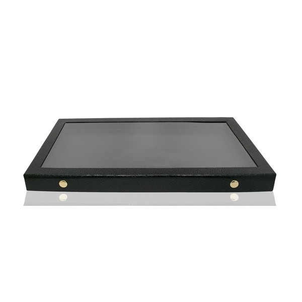 Novel Box Snap-Close Acrylic Lid Black Jewelry Display Case 14.75X8.25X1.15 + Custom NB Pouch