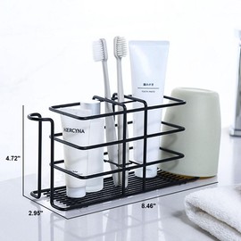 Toothbrush Holders for Bathrooms - Metal Countertop Toothbrush and Toothpaste Holder, Creative No-Drill Wall Mounted Tooth Brush Storage Rack Organizer Stand with 2 Mouthwash Cups Hanger (Black)