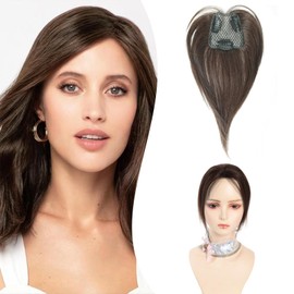 VIJIGIA Hair Toppers for Women Real Human Hair, 10 inch 3D Wipsy Bangs Women Hair Toppers for Thinning Hair, Clip in Hair Topper Top Hair Extensions, Standard Base 2.5"x3", Brown