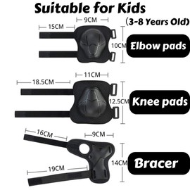 Kids Sports Protective Gear Set,6 PCS Wrist Guard Knee Elbow Pads for Children Protection Skateboard Inline Roller Skating Biking Riding Scooter,Black