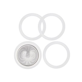 MEFONKOU 6 Cups Coffee Gasket for Bialetti Moka Aluminium Stove Top Coffee Maker Pots Express - 4 Gasket and 1 Stainless Filter (5pc)