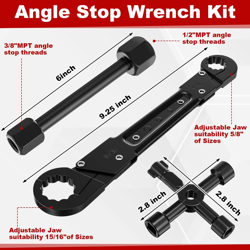 5 Pcs Angle Stop Wrench Kit Plumbing Tool, Compression Sleeve