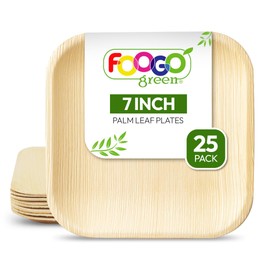 FOOGO Green 25 Disposable Palm Leaf Plates, 7"(18cm) Small Square Dessert Plates, Eco Friendly Biodegradable Compostable Plates, Like Wooden Plates, Bamboo Plates, Paper Plates for Hot Food