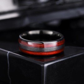 King Will Men's Wedding Band 8mm Black Plated Tungsten Rings for Men Red Flowing Light and Color - Size 7-14 for Daily Wear丨Galaxy Collection 8.5