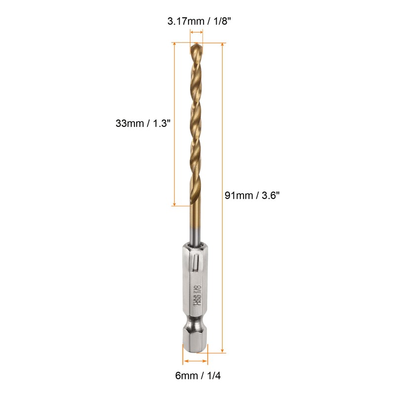 sourcing map 10pcs 1/8" Hex Shank Drill Bits 1/4" Titanium