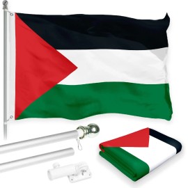 UD_G128 Combo Pack: 6 Feet Tangle Free Spinning Flagpole (Silver) Palestine Palestinian Flag 3x5 ft Printed 150D Brass Grommets