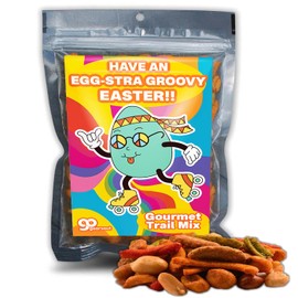 Extra Groovy Easter Gourmet Snack Mix Salty Crunchy Healthy Basket Fillers for Teens 60s Retro Vintage Dyed Egg Roller Skates Peace Sign Hippie Gifts Seasoned Nuts Assorted