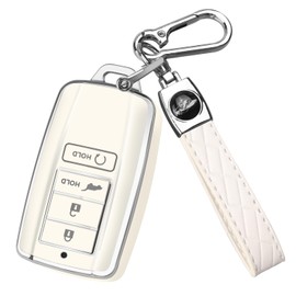 QBUC Key Fob Cover for Acura MDX 2014-2020, for Acura RDX 2015-2021, Soft Key Shells Case with Keychain for ILX RLX TLX 2015-2022 Car Accessories(4 Button,Silvery-White)