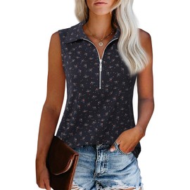 Vivilli Summer Tops for Women: Womens Tank Tops - Sleeveless Shirts - Casual Polo Shirt for Work Ribbed Knit Camisole Soft Tanks Business Attire Office Clothes Resort Wear Floral Polka Dot Top M