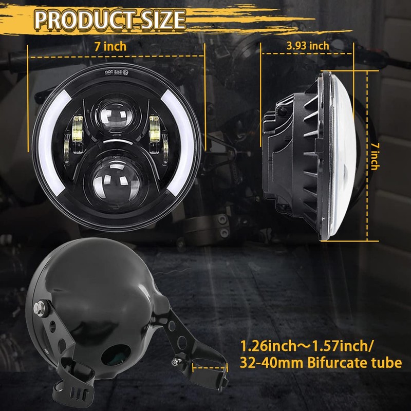 SKTYANTS 7" 7 Inch Round LED Motorcycle Headlight assembly with