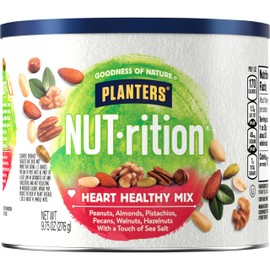 PLANTERS NUT-rition Heart Healthy Snack Nuts Mix, 9.75 oz Canister - On-the-Go Snack, Work Snack, School Snack and Active Lifestyle Snack - Wholesome Snack - Nutrient Dense Snack - Kosher