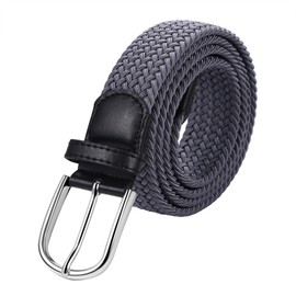 Aroncent Men's Knitted Leather Belt: Leather Belt with Aluminium Snap Buckle Golf Belt All-purpose Belt for Work Business and Leisure Grey, gray