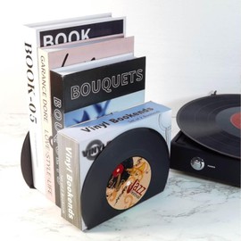 Retro Vinyl Record Design Bookends Decorative Bookends for Vintage Lovers,Modern Book Ends for Shelves,Fancy Modern Decorative Book Accessories to Hold Books Firmly on Bookshelf