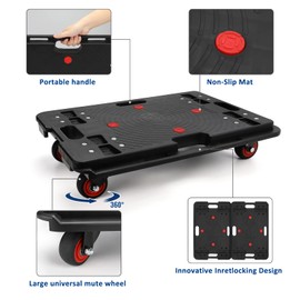 Furniture Dolly, Black Moving Dolly, 24in-16in, Furniture Movers with 4 Wheels, 800lbs Capacity, Flat Dolly Connectable, Portable Dollies for Heavy Furniture