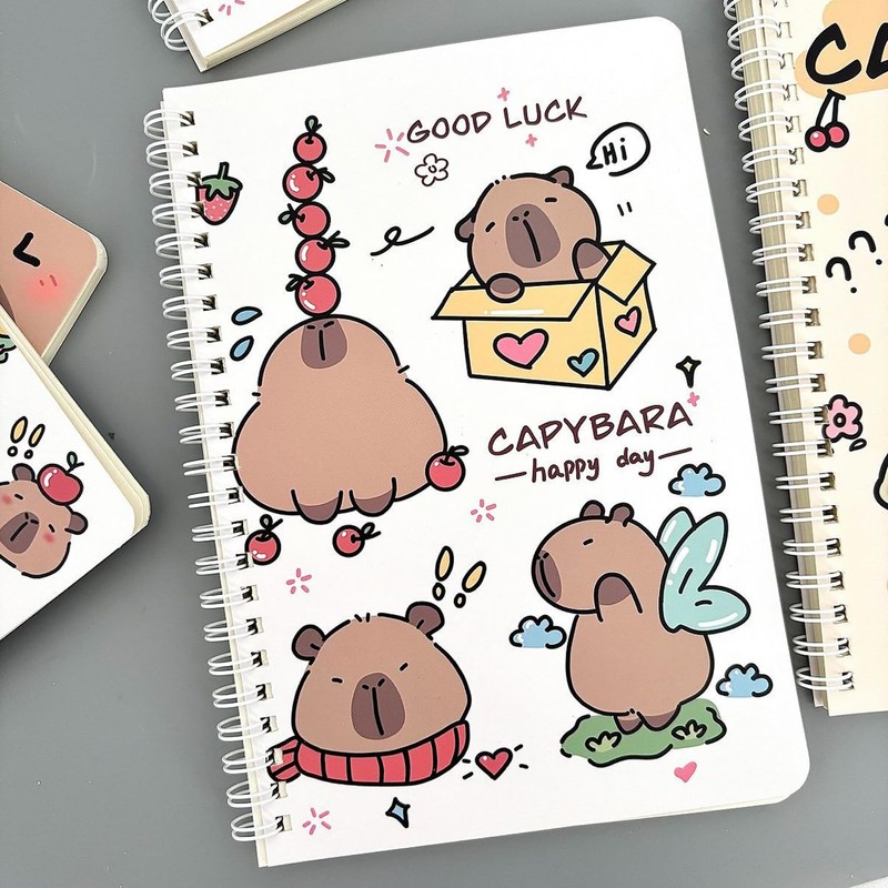 Capybara Spiral Notebooks, 4 Packs 5.5" x 8.3" A5 Wirebound