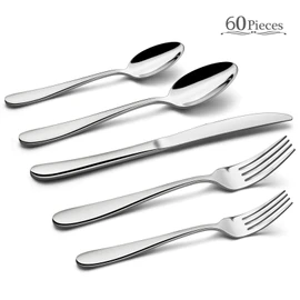 HaWare Silverware Set for 12, 60-Piece Heavy Duty Stainless Steel Flatware Utensils, Food Grade Cutlery Set Including Knife Fork and Spoon, Modern Tableware for Home and Restaurant, Dishwasher Safe