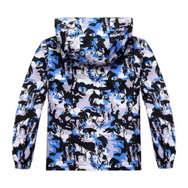 Spmor Boys Girls Rain Jackets Lightweight Waterproof Hooded Raincoat Lined Windbreakers for Kids Blue Flower 4-6