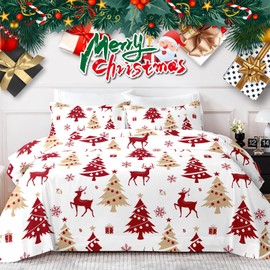 HCORA - Juego de sábanas de Navidad tamaño matrimonial, reno, microfibra cepillada de lujo 1800, juego de sábanas matrimoniales transpirables, bolsillo profundo de 16 pulgadas, extra suave,