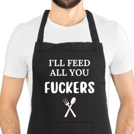 Second Ave Unisex Funny I'll Feed All You Black Apron BBQ Grill Cooking Kitchen Apron