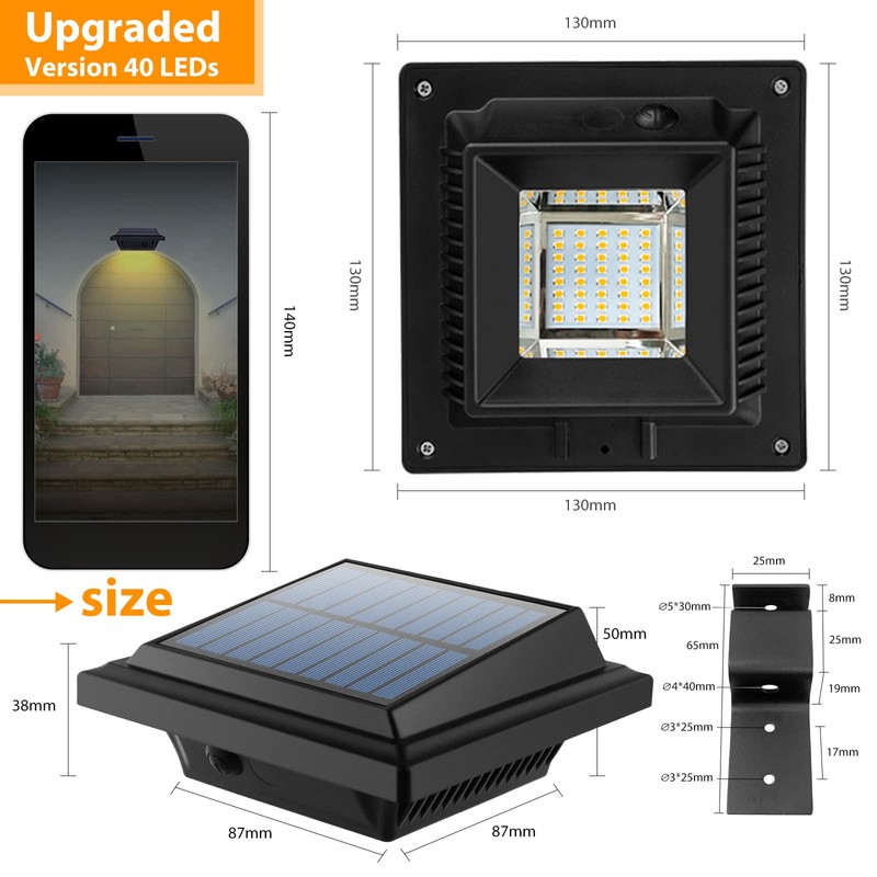 UniqueFire Solar Gutter Lights Outdoor, 40 LEDs Bright Solar Powered