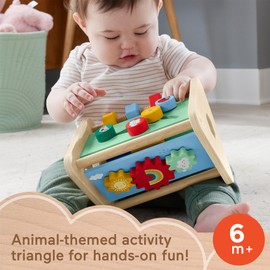 Fisher-Price Baby Toy Wooden Activity Triangle Two Sided Wood Fine Motor Skills for Infants 6 Months +