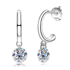 AnuClub Moissanite Dangle Earrings 2CTTW(1CT Center Stone) D Color VVS1 925 Sterling Silver Moissanite Drop Earring for Women Wife Her with Certificate
