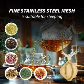 HIC Kitchen Gold Mesh Snap Tea Ball Infuser, Gold-Toned Titanium-Coated Stainless Steel, For Loose Tea, Set of 2