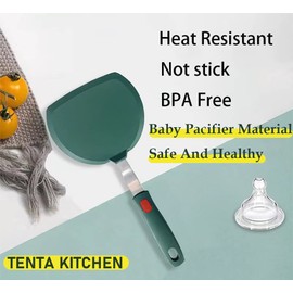 Tenta Kitchen Silicone Turner Spatula Non-Stick Cookware Safe Wide Pancake Spatula for Cooking and Baking- 600°F Heat Resistant Rubber Egg Spatula Green